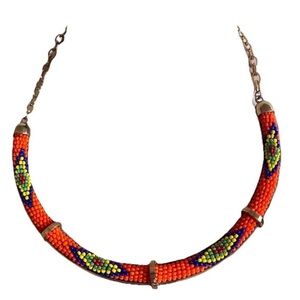 BCBG Native American Style Necklace Collar FUTURA Collection Gold Orange Beads